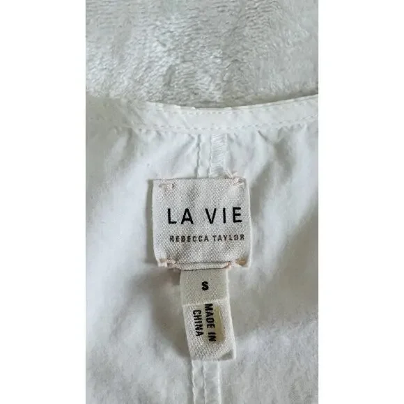 Rebecca Taylor La Vie Women Size S White Cotton Eyelet Scalloped Hem Shirt Dress - Picture 6 of 10